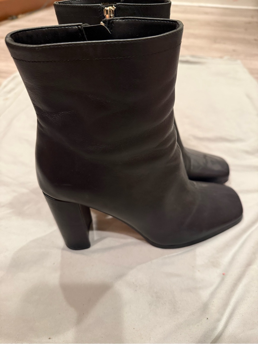 Aldo Black Leather Mid-Calf Block Heel Boots